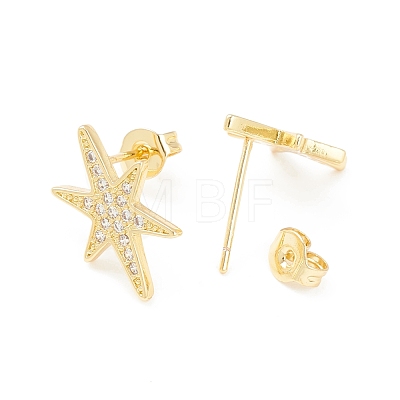 Clear Cubic Zirconia Star Stud Earrings EJEW-P196-13G-1