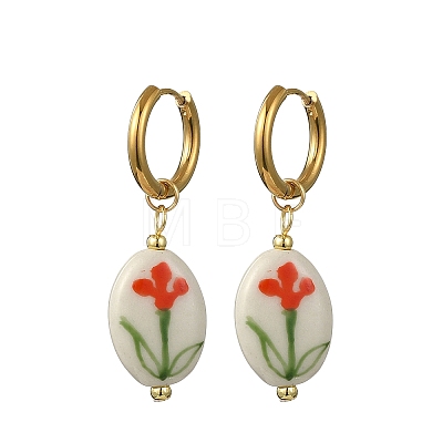 Printed Handmade Porcelain Dangle Earrings EJEW-JE07230-1