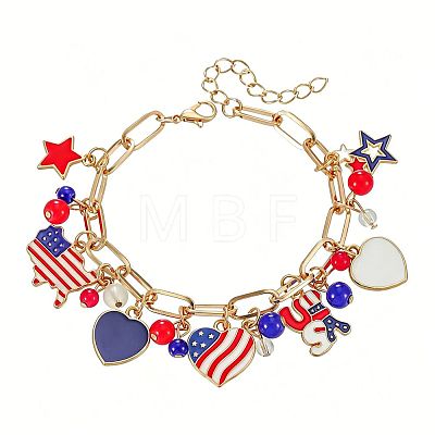 Independence Day Alloy Enamel Multi Heart Charm Bracelets for Women WG830B1-01-1
