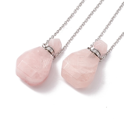 Openable Faceted Natural & Synthetic Mixed Stone Perfume Bottle Pendant Necklaces for Women NJEW-F296-04P-1