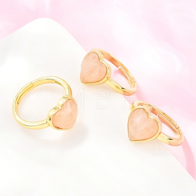 Natural Rose Quartz Finger Rings with Brass Findings G-H353-03G-06-1