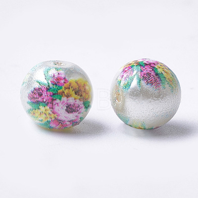 Printed & Spray Painted Imitation Pearl Glass Beads GLAA-S047-06A-11-1