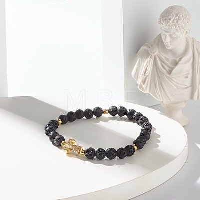 Natural Howlite & Lava Rock Round Beads Stretch Bracelets Set BJEW-JB06982-02-1