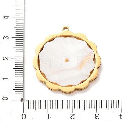 Carved Natural White Shell 304 Stainless Steel Pendants SH-K002-01C-G-1