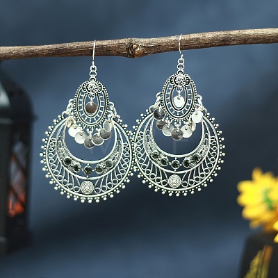 Teardrop Bohemian Style Alloy Rhinestone Dangle Earrings FS-WG4F242-03-1