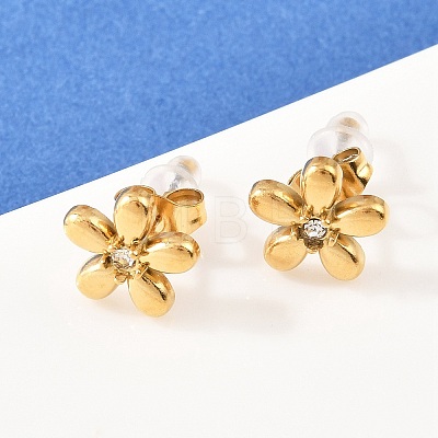 Flower 304 Stainless Steel Rhinestone Necklaces & Stud Earrings Sets for Women SJEW-K003-02G-1