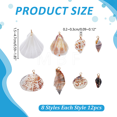 96Pcs 8 Styles Shell Pendants PALLOY-WR00034-1