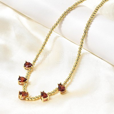 Brass Pave Cubic Zirconia Teardrop Pendant Round Beaded Necklaces NJEW-C121-01G-10-1