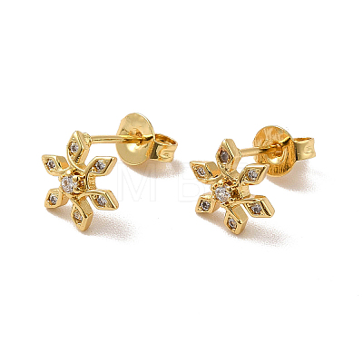 Rack Plating Brass Micro Pave Clear Cubic Zirconia Snowflake Ear Studs EJEW-F301-13-1