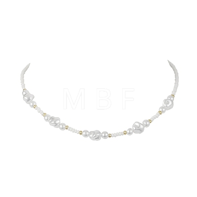 ABS Plastic Imitation Pearl Beaded Stretch Bracelet & Beaded Necklace SJEW-JS01278-1