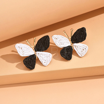 Butterfly Alloy & Raffia Stud Earrings FS-WG27EBF-02-1
