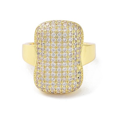 Brass with Cubic Zirconia Open Cuff Rings for Women RJEW-A035-19G-1