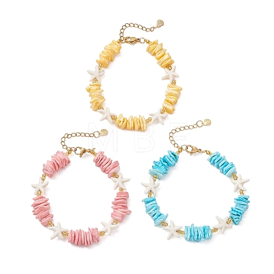 Synthetic Turquoise & Natural Sea Shell Beaded Bracelets for Women BJEW-JB13585-1