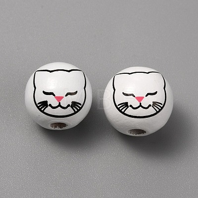 Printed Cat Wood European Beads WOOD-TAC0011-35D-1