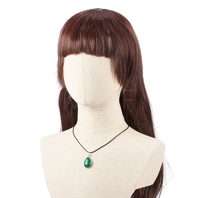 Synthetic Malachite Teardrop Pendant Necklaces Set with Waxed Cords for Women NJEW-TA00034-04-1