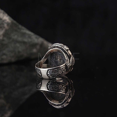 Oval Natural Dyed & Heated Black Agate Finger Rings PW-WG03CB0-02-1