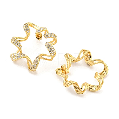 Twist Ring Rack Plating Brass Micro Pave Cubic Zirconia Stud Earrings EJEW-P240-17G-1