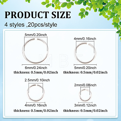 80Pcs 4 Size 925 Sterling Silver Open Jump Rings STER-DC0001-02-1