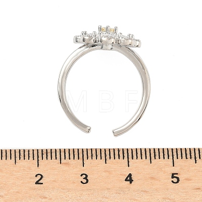 Flower Brass Micro Pave Cubic Zirconia Cuff Rings for Women RJEW-A069-01B-P-1