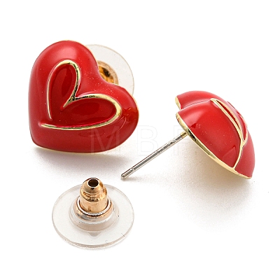 Heart & Word Love Enamel Asymmetrical Earrings EJEW-Z018-02A-1