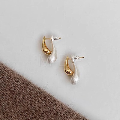 Brass Two Tone Teardrop Dangle Stud Earrings FS-WG19080-01-1