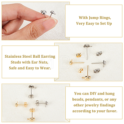80Pcs 4 Style 304 Stainless Steel Half Round Stud Earring Findings STAS-DC0009-66-1