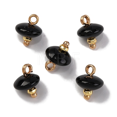 Natural Black Agate Dyed & Heated Saucer Charms with Rack Plating Golden Tone Brass Bails KK-B103-17A-11-1