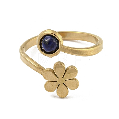 304 Stainless Steel with Natural Lapis Lazuli Ring RJEW-Z031-01C-01-1