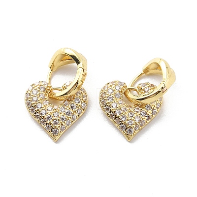 Clear Cubic Zirconia Heart Dangle Hoop Earrings EJEW-G333-01G-1-1