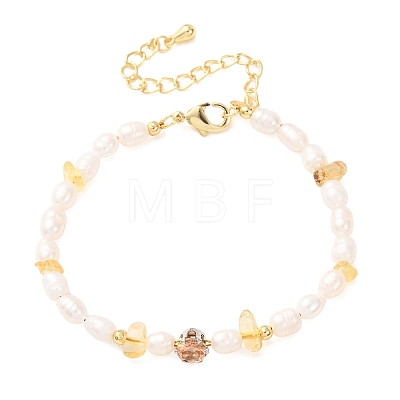 Natural Lemon Quartz(Heated) Chip and Rice Natural Pearl Beaded Bracelets GG-CBA3297-13G-B-1