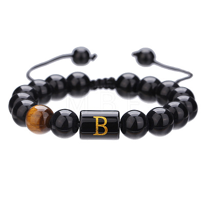 Natural Black Agate & Tiger Eye Round Beaded Adjustable Bracelets HL8029-2-1