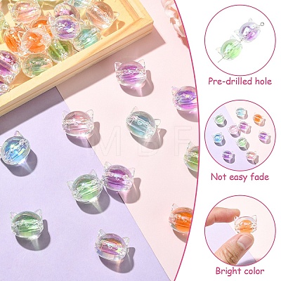 30Pcs UV Plating Rainbow Iridescent Acrylic Beads OACR-YW0003-53-1