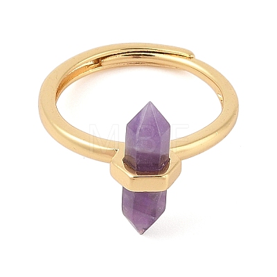 Double Pointed Hexagonal Prism Natural Amethyst Adjustable Rings for Women RJEW-G327-01G-10-1