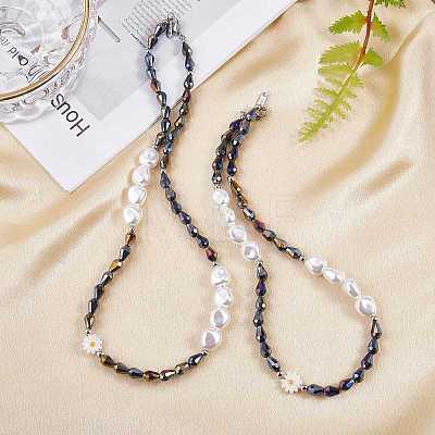 3Pcs Natural Shell & Plastic Pearl Flower & Glass Beaded Necklaces and Stretch Bracelet Set SJEW-SW00010-01-1