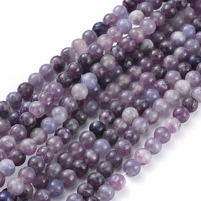 Natural Lepidolite/Purple Mica Stone Beads Strands G-E545-01A-1