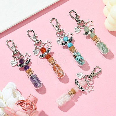 Glass Wishing Bottle with Synthetic & Natural Bead Chip inside Pendant Decorations HJEW-JM01741-1