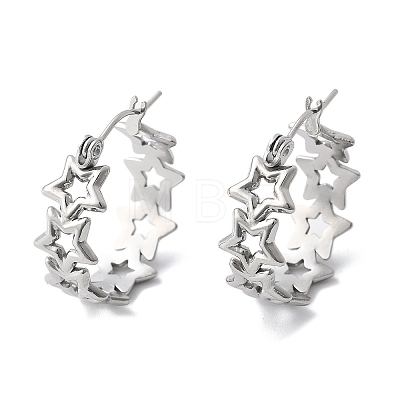 Non-Tarnish Hollow Star 304 Stainless Steel Hoop Earrings for Women STAS-A057-14P-1