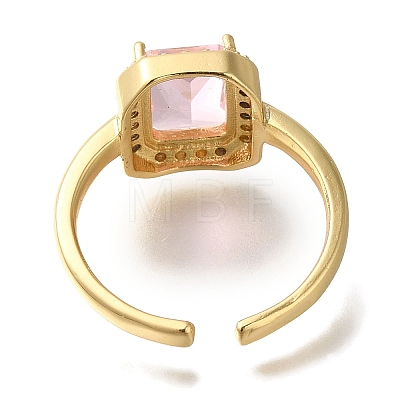 Rack Plating Rectangle Brass Clear Cubic Zirconia Open Cuff Rings for Women RJEW-S411-04G-1