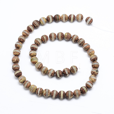 Tibetan Buddhism Jewelry Findings Tibetan Style Striped Pattern dZi Beads TDZI-L002-8mm-01-1
