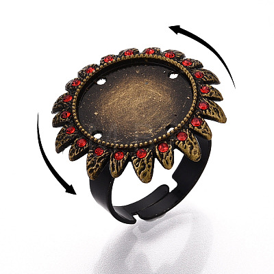 Adjustable Flower Alloy & Iron Rhinestone Bezel Cup Ring Base with Rotatable Tray MAK-T012-09AB-1