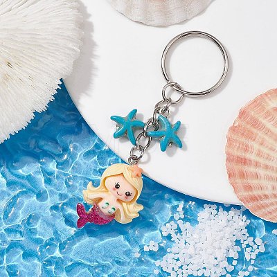 Mermaid Opaque Resin Pendant Keychain X1-KEYC-JKC00624-02-1