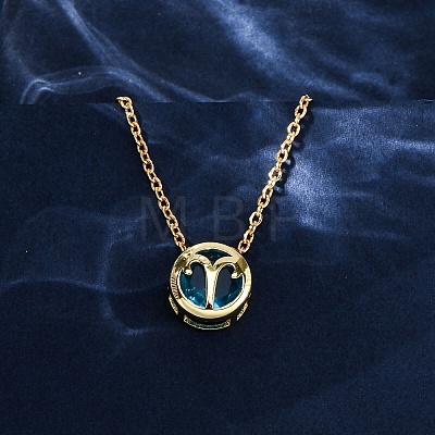 Brass Pave Cubic Zirconia Birth Stone Constellation Pendant Cable Chain Necklaces NJEW-D334-01G-07-1