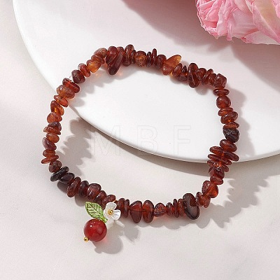 Natural Carnelian Round Charm Bracelets BJEW-JB13142-1