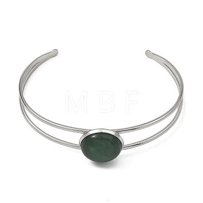Non-Tarnish 304 Stainless Steel & Natural Gemstone Cuff Bracelets for Women BJEW-JB14123-01-1