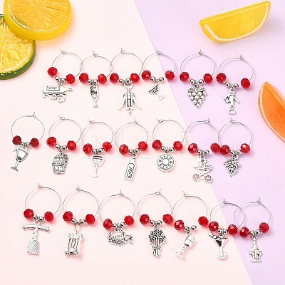 40Pcs 20 Style Glass Wine Glass Charms AJEW-CJ00015-1