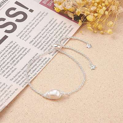 Natural Pearl Slide Bracelet with 304 Stainless Steel Bolo Chain BJEW-JB07921-1
