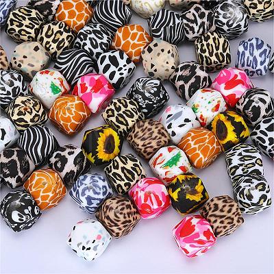 Colorful Pattern Printed Silicone Beads SI-JX0022A-01-1