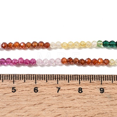 7 Chakra Faceted Round Cubic Zirconia Beaded Necklaces with Brass End Chains for Women NJEW-L014-05G-1