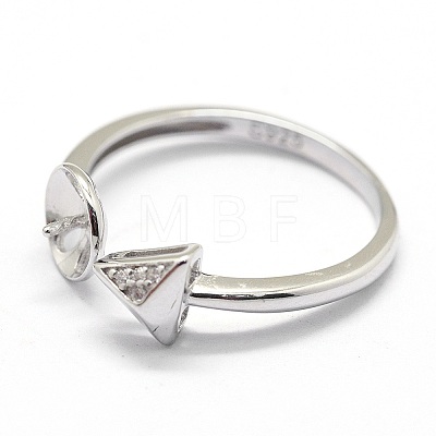 Adjustable Rhodium Plated 925 Sterling Silver Cuff Finger Ring Components STER-I016-042P-1
