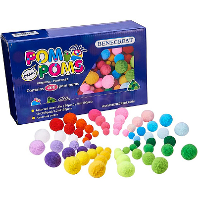 1 Box(400pcs) Pom Poms Craft Making Assorted Sizes & Colors High-elastic Good Quality Pom Poms Creative Craft DIY Material DIY-BC0001-02-1